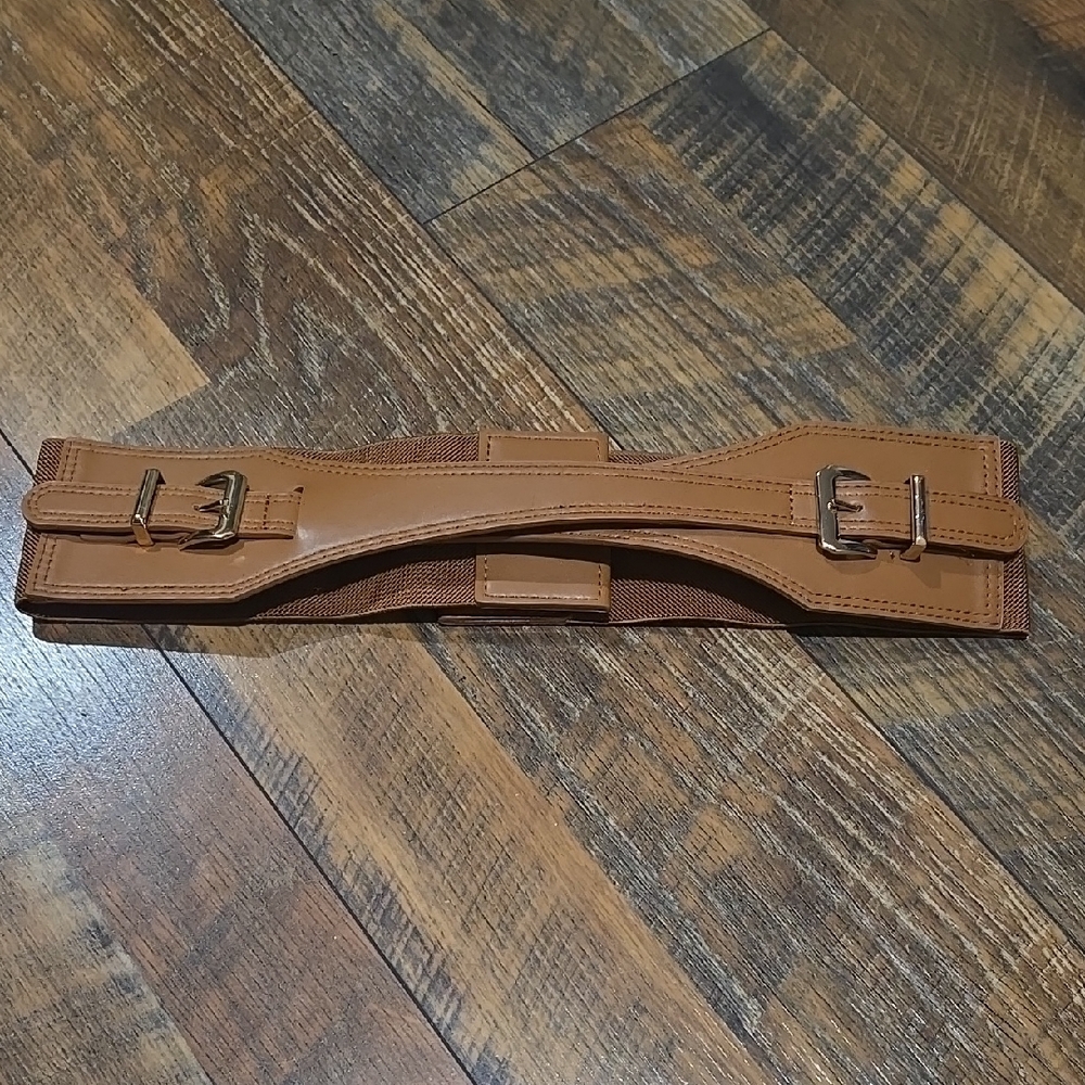 Tan Wide Belt with Buckle Detail